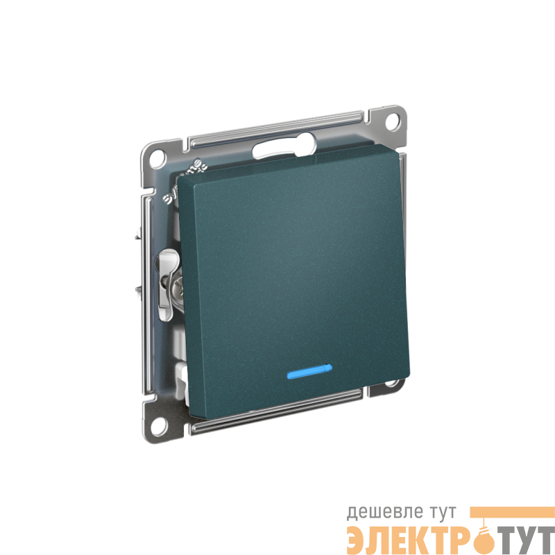 Переключатель проходной 1-кл. СП AtlasDesign 10А IP20 (сх. 6а) 10AX с подсветкой механизм изумруд SE ATN000863