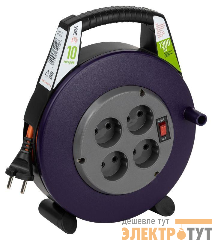 Удлинитель в закрыт. корпусе 4х10м без заземл. 6А с выкл. BPx-4-2x0.75-10m ПВС 2x0.75 Эра Б0052923