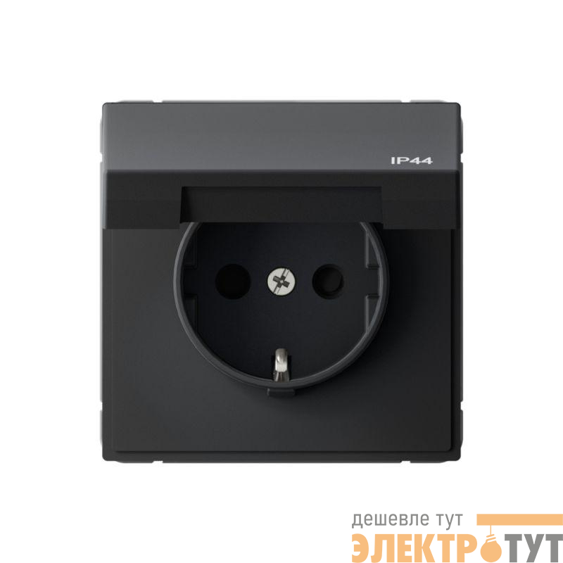 Розетка ArtGallery 16А IP44 с заземл. защ. шторки с крышкой механизм карбон SE GAL441046