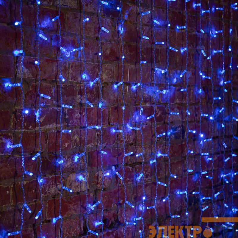 Гирлянда светодиодная "Светодиодный Дождь" 2х1.5м 192LED син. 14Вт 230В IP65 постоян. свечение провод прозр. Neon-Night 235-303-6
