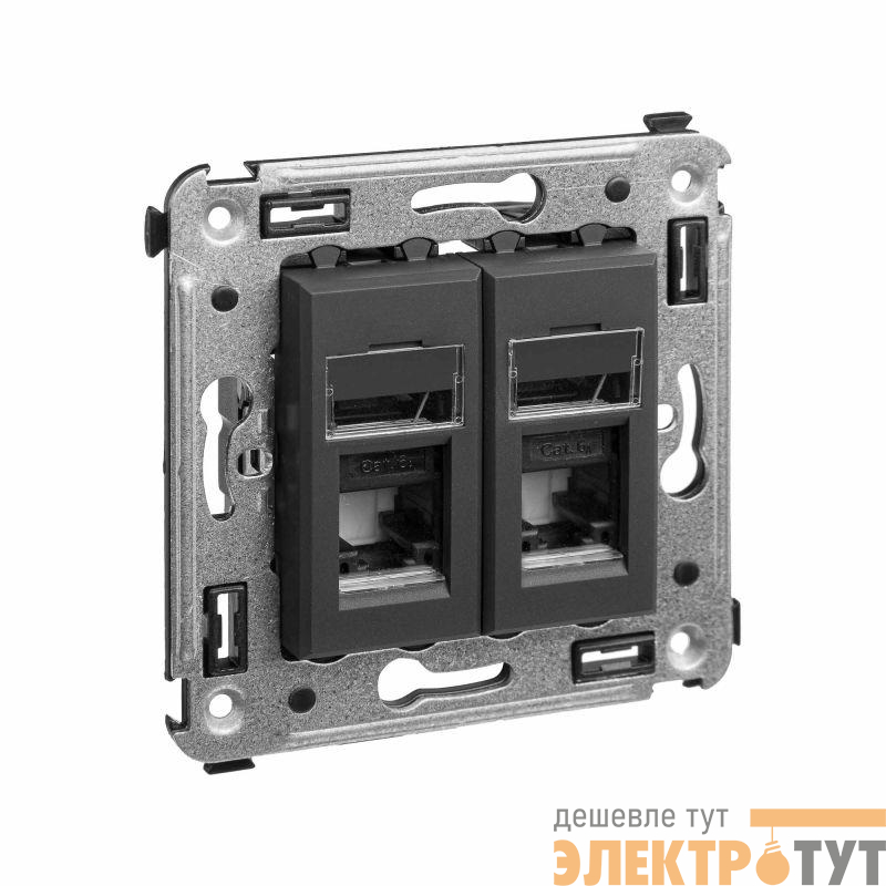 Розетка компьютерная 2-м RJ45 СП кат.6А Avanti "Черный матовый" DKC 4412374