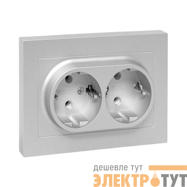 Розетка 2-м СП Эпика 16А с заземл. без защ. шторок с рамкой механизм алюм. EKF UP1-SOA-210