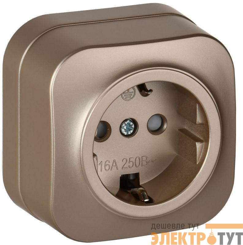 Розетка ОП GLORY РСш20-3-ХШм 16А с заземл. защ. шторки шампань матов. IEK ERH14-K37M-16
