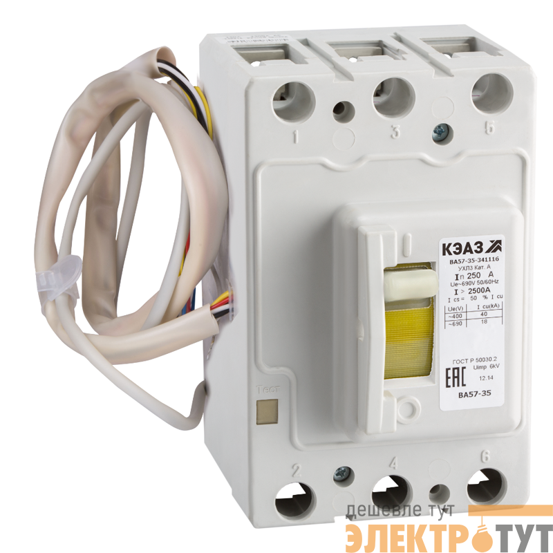 Выключатель автоматический 3п 100А 30кА ВА57-35-341310 100А 500 690AC РМН230AC УХЛ3 КЭАЗ 358804