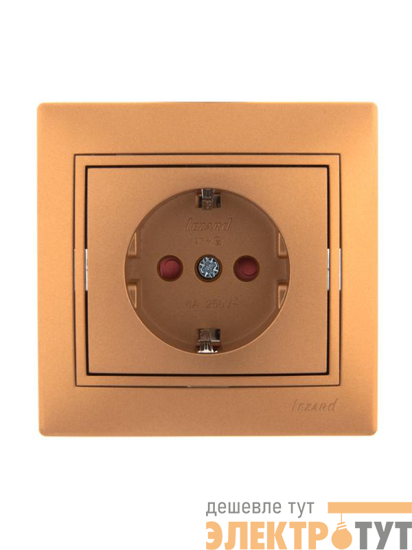 Розетка 1-м СП Mira 16А IP20 с заземл. защ. шторки со вставкой керамика зол. метал. LEZARD 701-1313-124