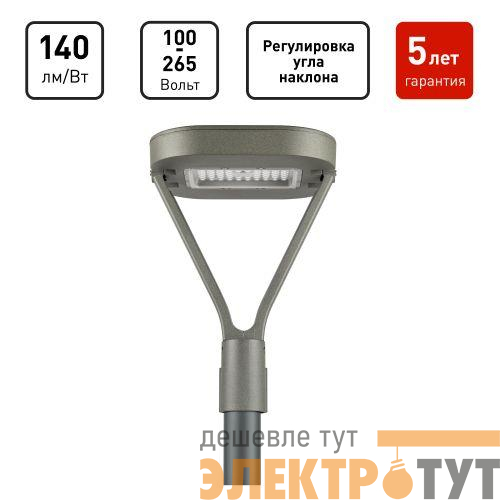 Светильник светодиодный SPP-505-0-30K-050 50Вт 3000К IP65 6000лм КСС Д садово-парковый сер. Эра Б0062697