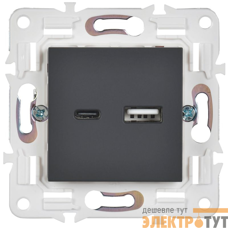 Розетка USB A+C 18Вт SKANDY SK-R13G графит IEK SK-U22-018-K53