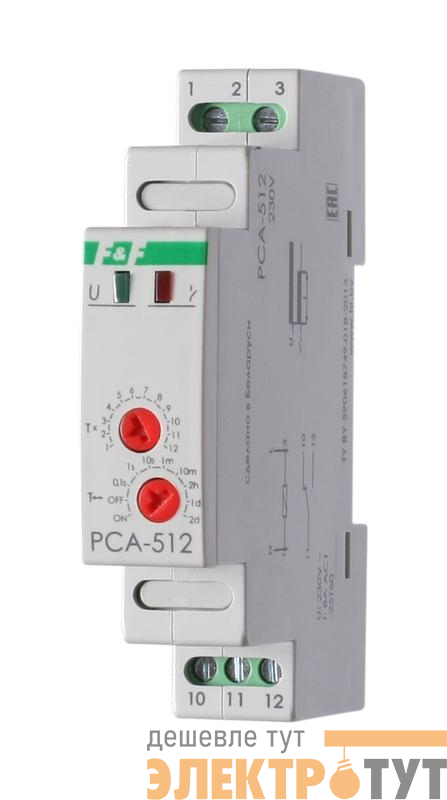 Реле времени PCA-512 8А 230В 1 перекл. IP20 задержка выключ. монтаж на DIN-рейке F&F EA02.001.001
