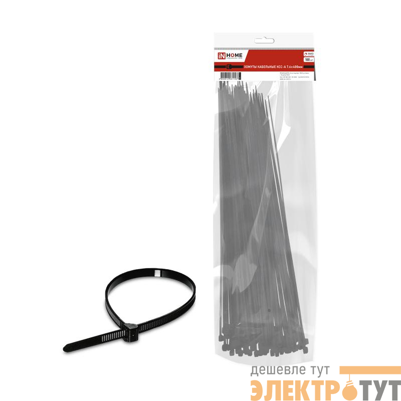 Хомут КСС-А 7.6х400 нейлоновый с УФ защитой черн. (уп.100шт) IN HOME 4690612061153