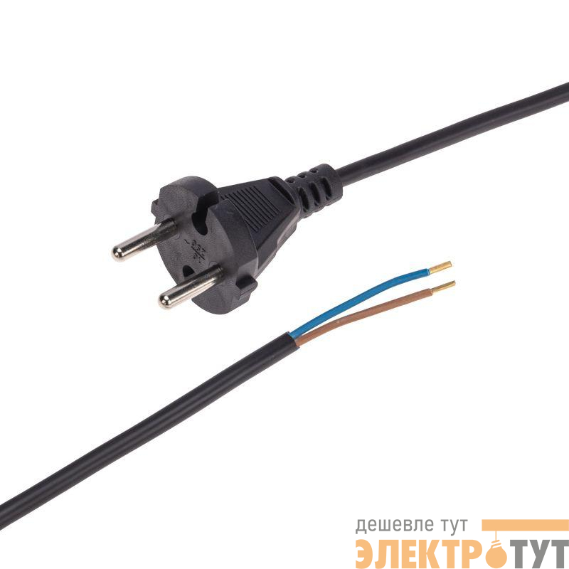 Шнур электрический с прямой вилкой 10А 2200Вт ПВС 2х0.75кв.мм 5м черн. Rexant 11-1301
