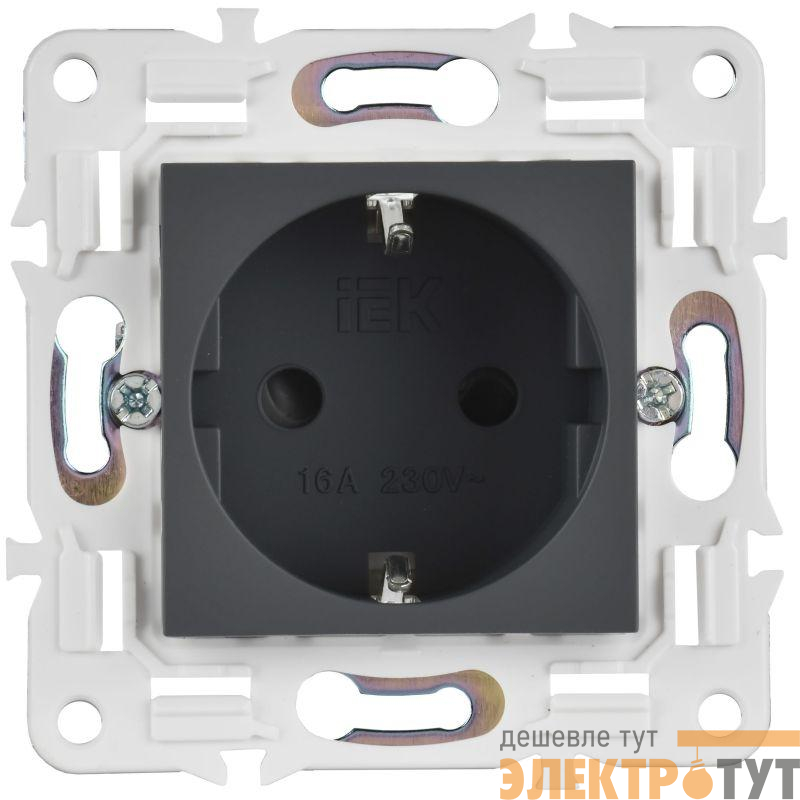 Розетка SKANDY 16А с заземл. защ. шторки SK-R04G графит IEK SK-R14-16-K53