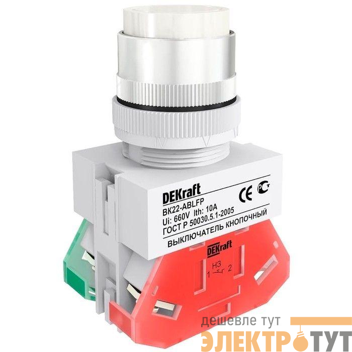 Выключатель кнопочный ABFP ВК-22 d22мм 220В с фиксацией бел. DEKraft 25133DEK