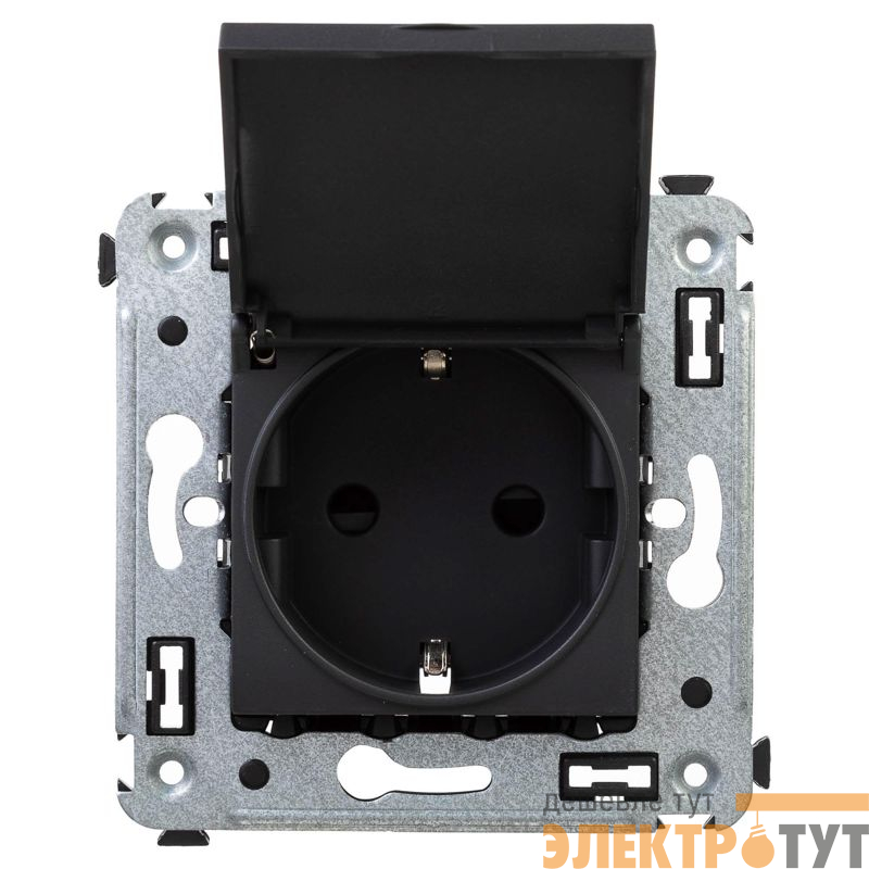 Розетка 1-м СП 2мод. Avanti "Черный матовый" 16А 2P+E защ. шторки с крышкой механизм черн. DKC 4412013