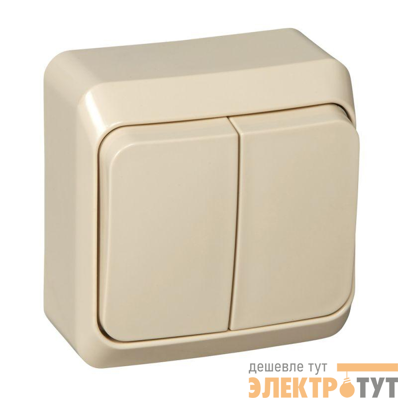 Выключатель 2-кл. ОП Этюд 10А IP20 с подсветкой крем. SE BA10-006K