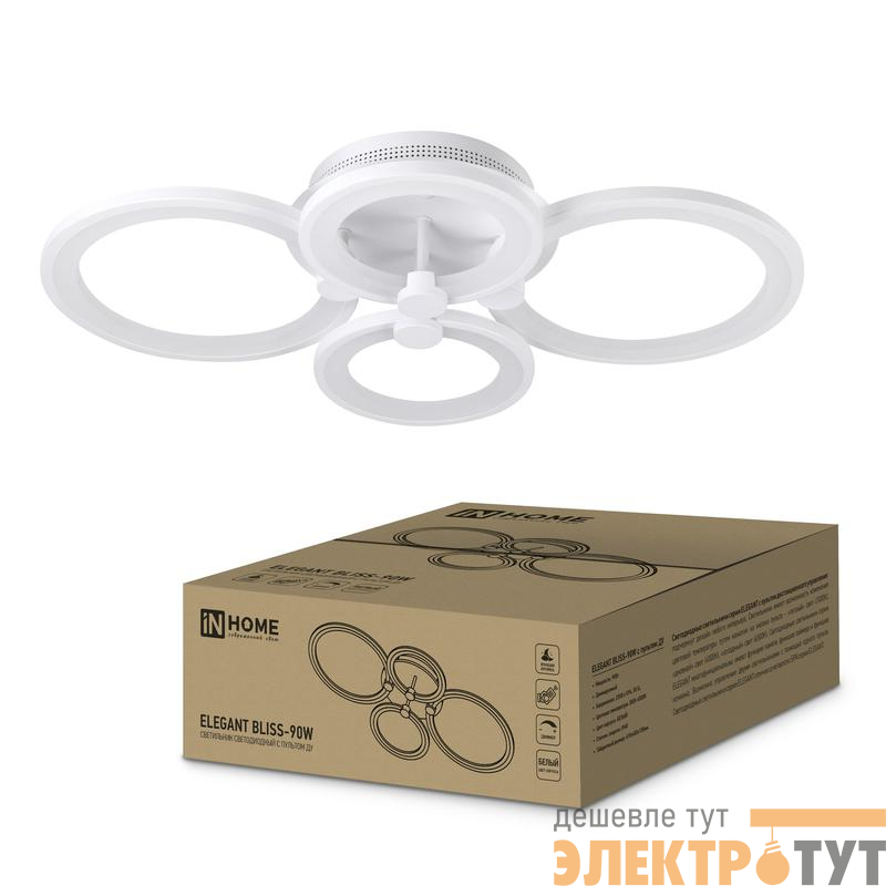 Светильник светодиодный ELEGANT BLISS-90W 90Вт 3000-4000-6500К 7000лм 230В 610х400х130мм с пультом ДУ IN HOME 4690612035444