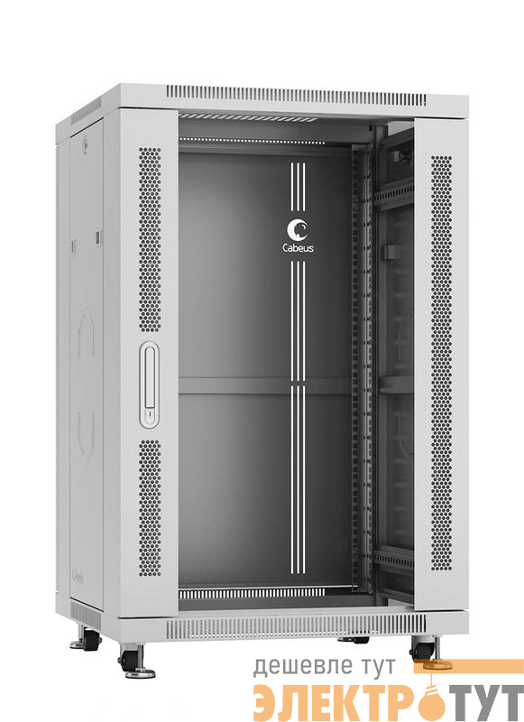 Шкаф монтажный телекоммуникационный напольный SH-05C-18U60/100 19дюйм для распред. и серверн. оборудования 18U 600х1000х988мм передн. стеклян. и задн. сплошн. метал. двери ручка с замком сер. (RAL 7035) Cabeus 7228c