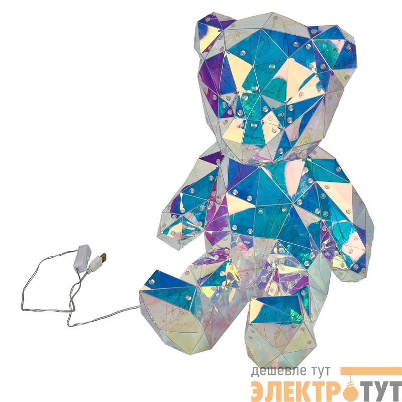 Светильник декоративный "Мишка" с USB проводом 80 светодиодов RGB свет корпус радужный TM Uniel UL-00011054