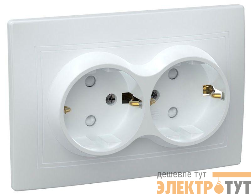 Розетка 2-м СП Кварта РСш12-3-КБ 16А IP20 с заземл. защ. шторки керамика бел. IEK ERK24-K01-16-K