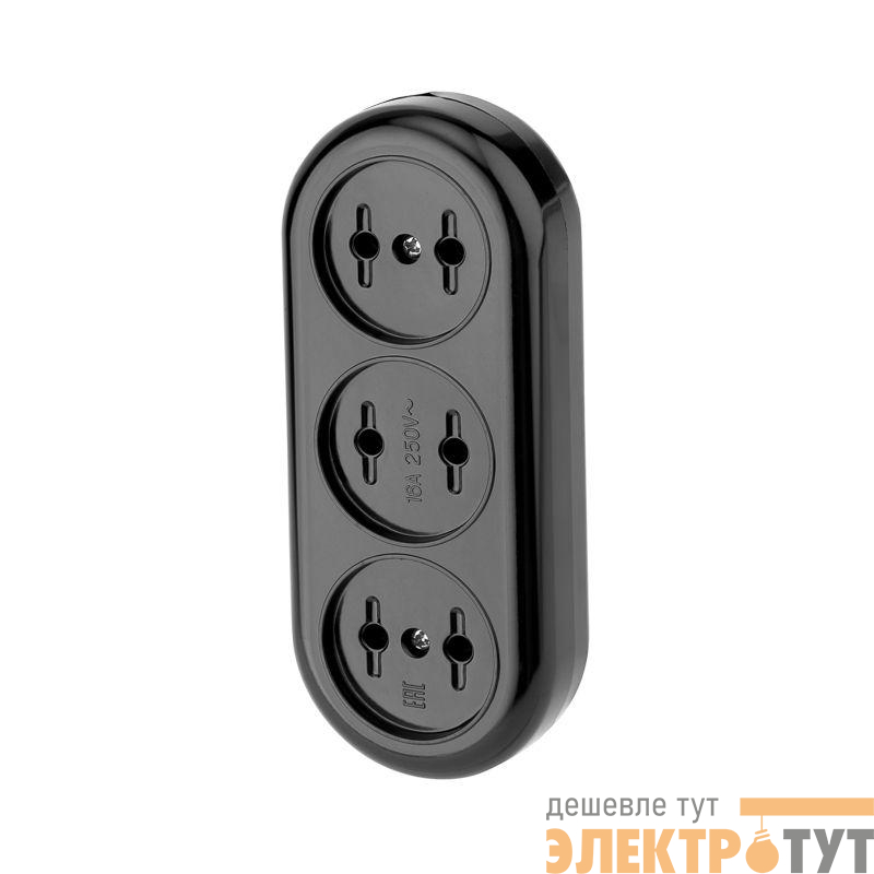 Колодка удлинителя 3-м без заземл. 16А карболит черн. Rexant 11-8979