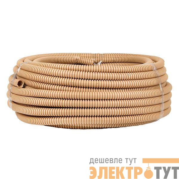 Труба гофрированная ПВХ d16мм с протяжкой свет. дерево (уп.25м) Plast PROxima EKF tg-z-16w