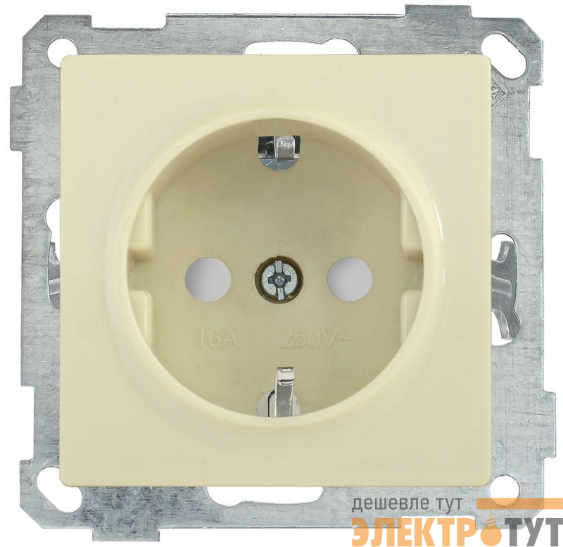 Механизм розетки 1-м СП Bolero РС14-1-0-Б 16А IP20 с заземл. защ. шторки крем. IEK ERB14-K33-16
