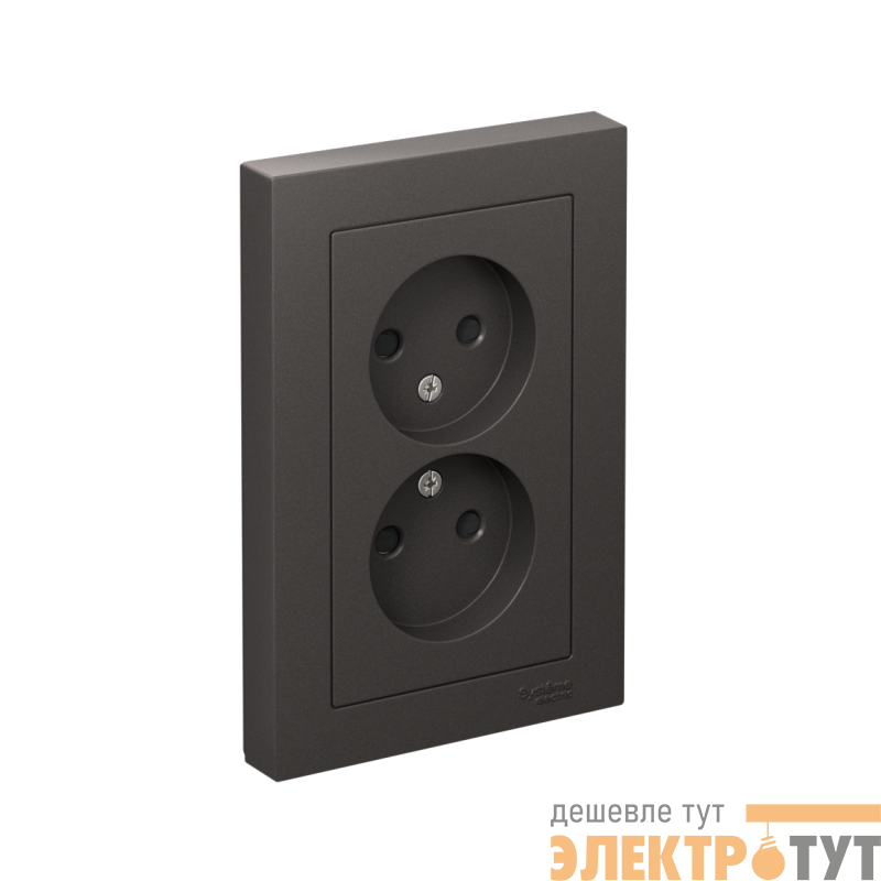 Розетка двойная AtlasDesign без заземл. со шторками 16А в сборе базальт SE ATN001422