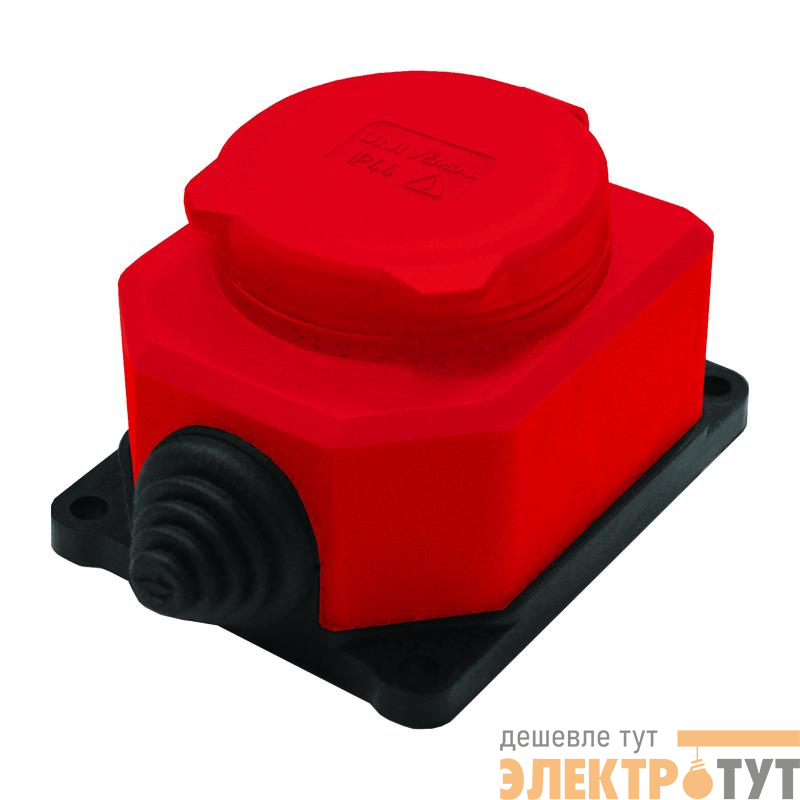 Розетка настенная 1-м 1ф "КОМПАКТ" с загл IP44 16А каучук красный UNIVersal 3075