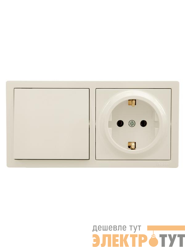 Блок ОП LETO (1-кл. выключатель + 1-м розетка с заземл.) горизонт. крем LEZARD 752-0300-170BAP