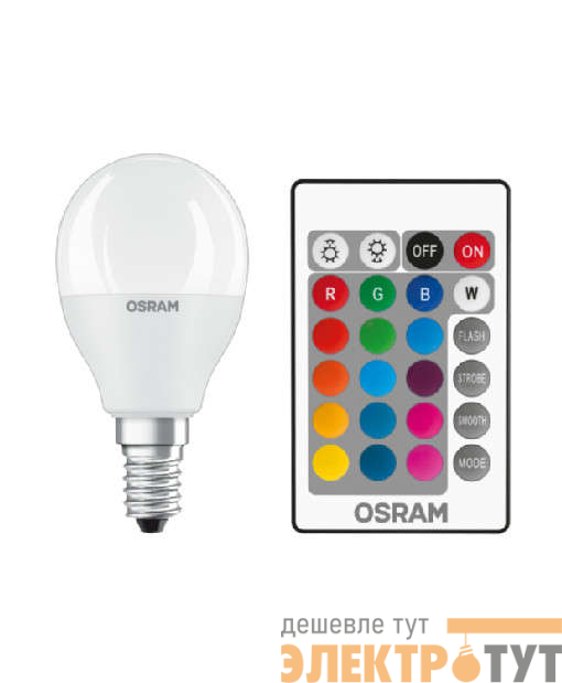 Лампа светодиодная LED STAR+ DIM с пультом P 40 5.5W/827 шар 5.5Вт 2700К тепл. бел. E14 470лм 220-240В мат. пласт. OSRAM 4058075144385